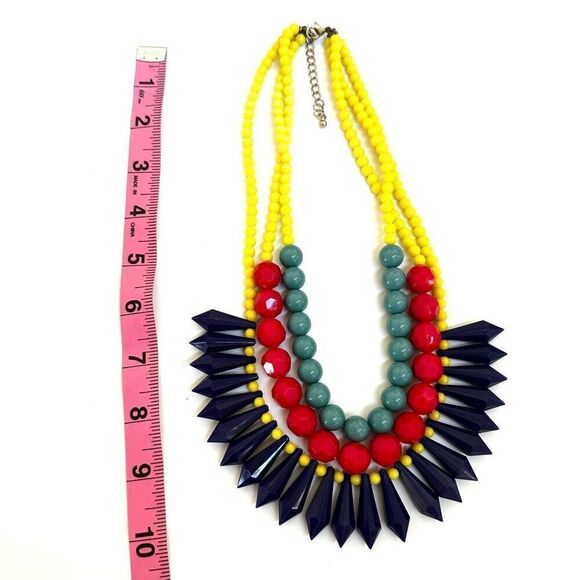 Yellow beaded red and green and blue statement necklace - Picture 6 of 7